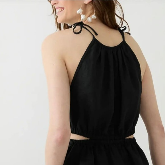 J. Crew Black Cutout Linen Tank Top Size Medium - Picture 2 of 7